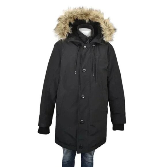 Calvin Klein Sorona Aura Parka Coat Winter Jacket Black Hood Faux Fur Size Small - Picture 1 of 12